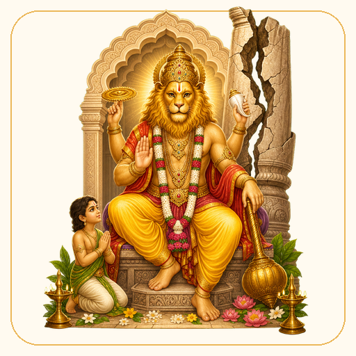 भगवान नृसिंह (विष्णूचा चौथा अवतार); सोबत लक्ष्मी (लक्ष्मी-नृसिंह)