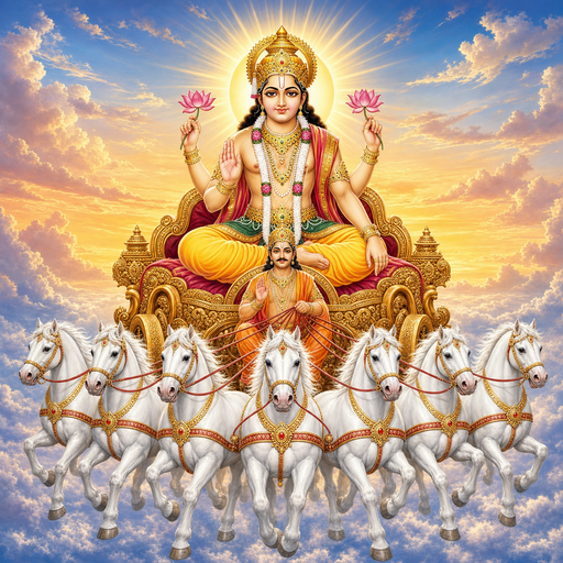 Brihaspati (presiding deity of Pushya), with Shani (ruling planet) and Surya (lord of Sunday)