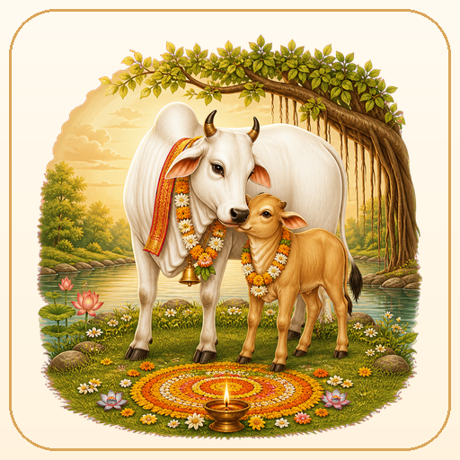 The cow and calf (Nanda/Nandini Dhenu); Gomata